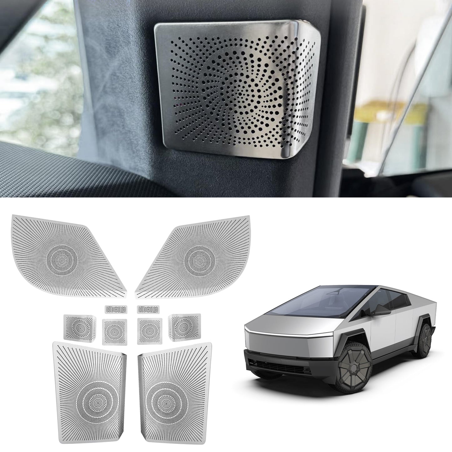 Speaker Cover Trim Kits Compatible with 2024 2025 Tesla Cybertruck Interior Accessories