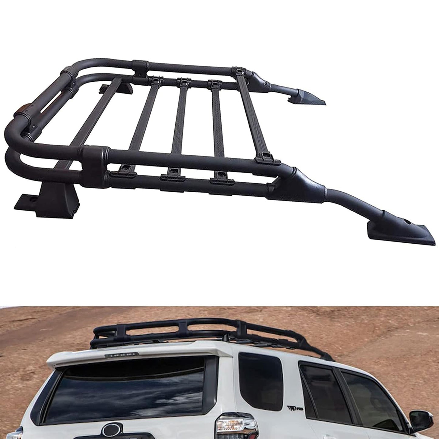 Roof Rack Cargo Basket Compatible with 2010-2023 Toyota 4Runner Rooftop Luggage Carrier Aluminum - OMOTOR