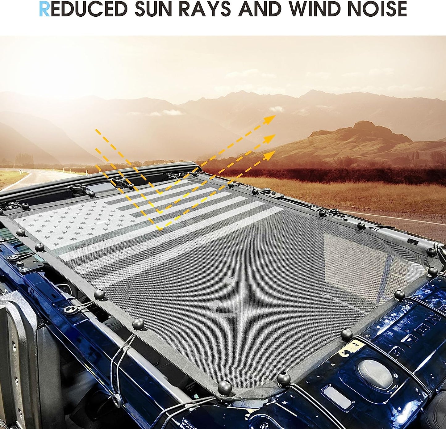 2 Door Sunshade for Ford Bronco,Mesh Sun Shade Bikini Top Cover Bimini Top for Ford Bronco Accessories 2021 2022 2023 2 Door - Blocks UV, Wind, Noise(Flag) - OMOTOR