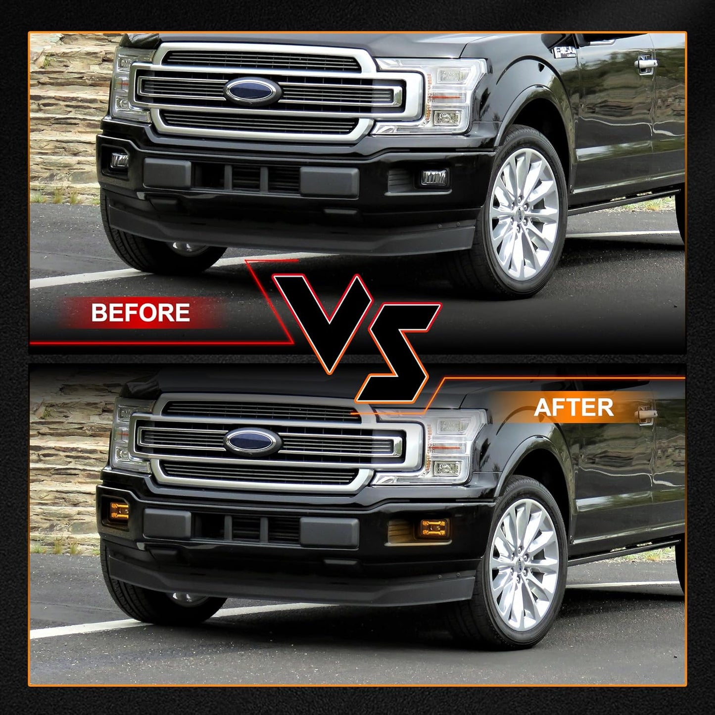 LED Fog Lights F150 Fog Lights with Amber DRL/Turn Signal Rectangular Fog Lights Assembly kit Compatible with Ford F150 2015-2020 Super Duty 2017-2018 1Pair
