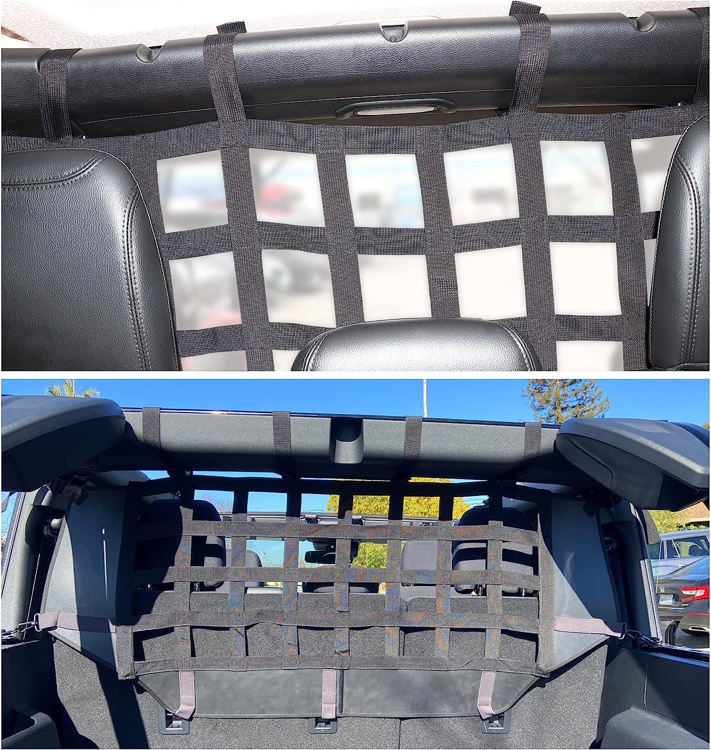 Dog Barrier Net for Ford Bronco 4 Doors, Pet Barrier Mesh Divider Restraint Car Trunk, Suitable for Medium, Large Pets, Foldable for Easy Storage - OMOTOR