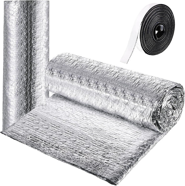 Frienda Double RV Door Window Shade Cover Blackout Reflective Insulation Roll 47x181 Inches Aluminum Foil Insulation Kit for Rv Garage Roof Door Window Skylight Shade(Silver)