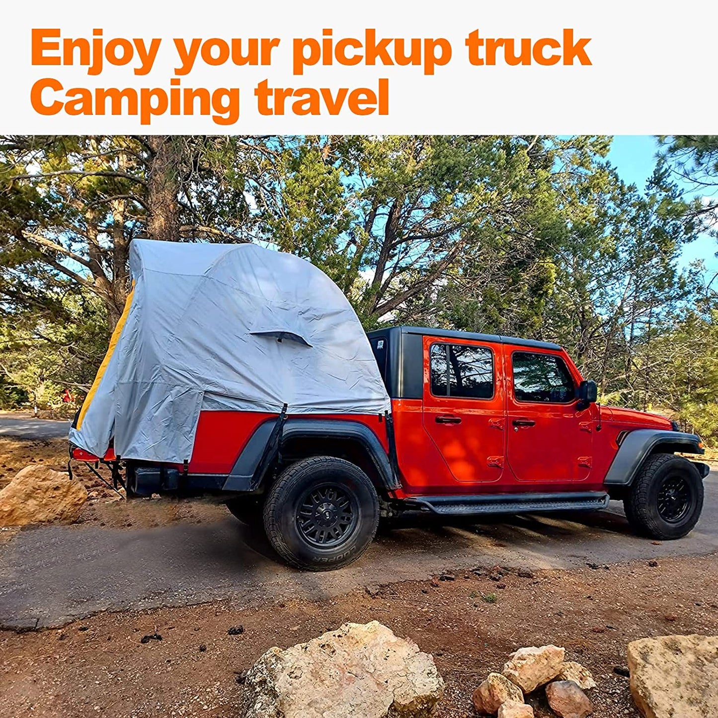 Pickup Truck Bed Camping Tent, Gladiator Truck Bed Tent with Removable Rainfly and Carrying Case, 5-5.5ft Bed - OMOTOR