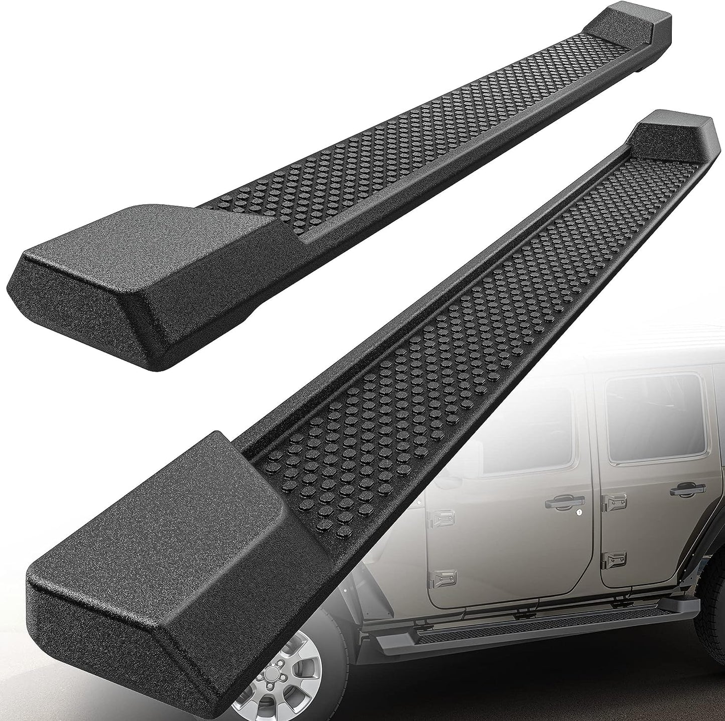 Running Boards Compatible with 2007-2018 Jeep Wrangler JK 4 Door, Nerf Bars, Black Side Steps (Not for JL Model) - OMOTOR