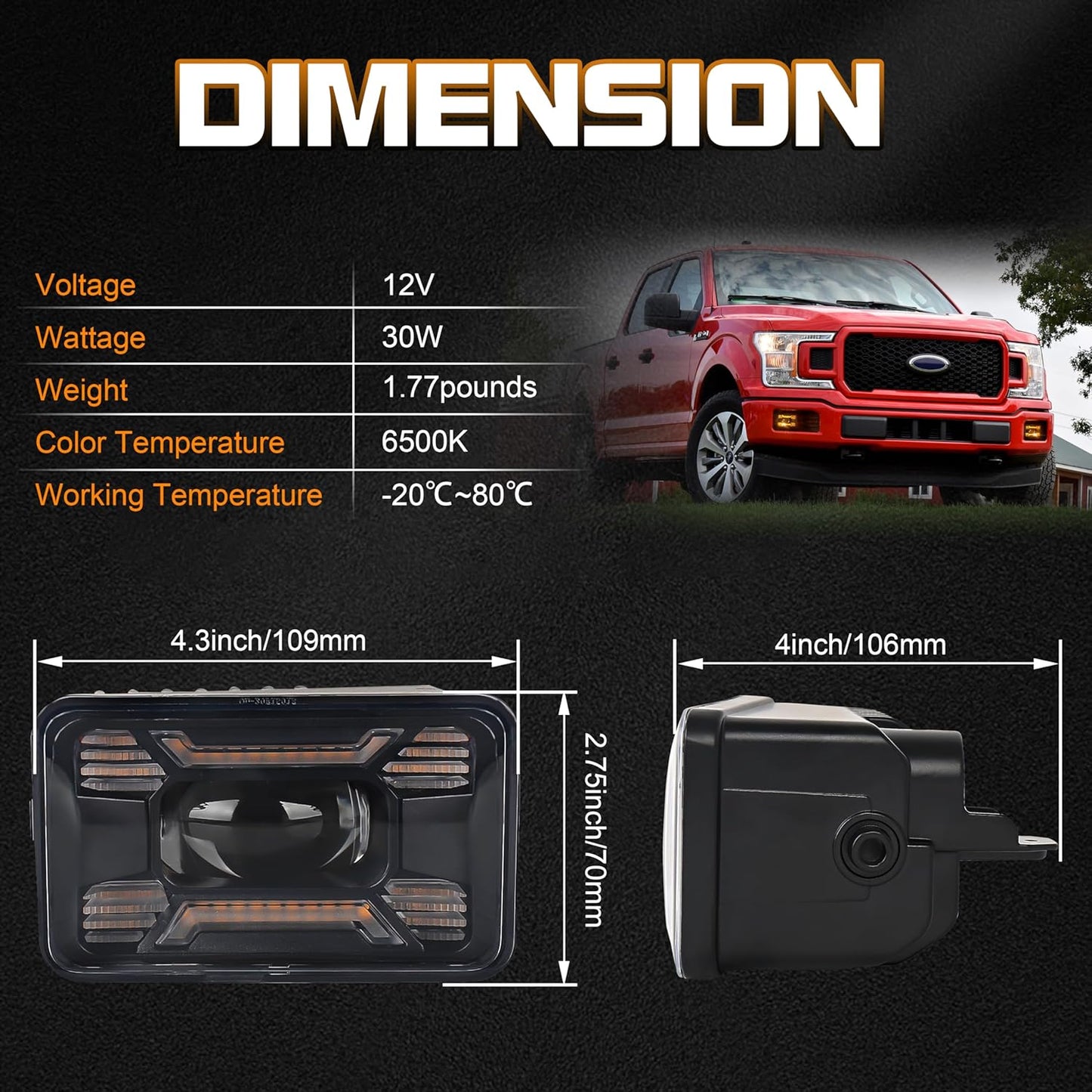 LED Fog Lights F150 Fog Lights with Amber DRL/Turn Signal Rectangular Fog Lights Assembly kit Compatible with Ford F150 2015-2020 Super Duty 2017-2018 1Pair
