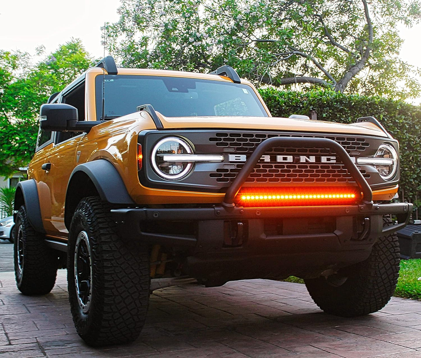 M&R Automotive LED Light Bar – 30-Inch LED Light Kit Compatible with 2021-2024 Ford Bronco Modular Bumper–Light Bar Mount –Top of Bumper Light Installation – 28 LED Chips Light Bar Kit (Amber)