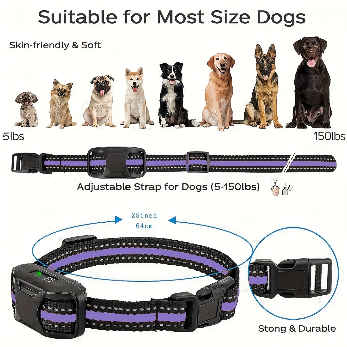 3300Ft Dog Training Collar - Adjustable Nylon Strap, Electric Shock, Vibration & Sound Modes, Rechargeable, 360ft Range, Suitable for Small to Large Dogs (5-150lbs) with Remote Control - OMOTOR