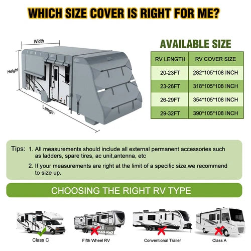 8-Layer UV Protected Class C RV Cover for 29'-32' Camper - OMOTOR