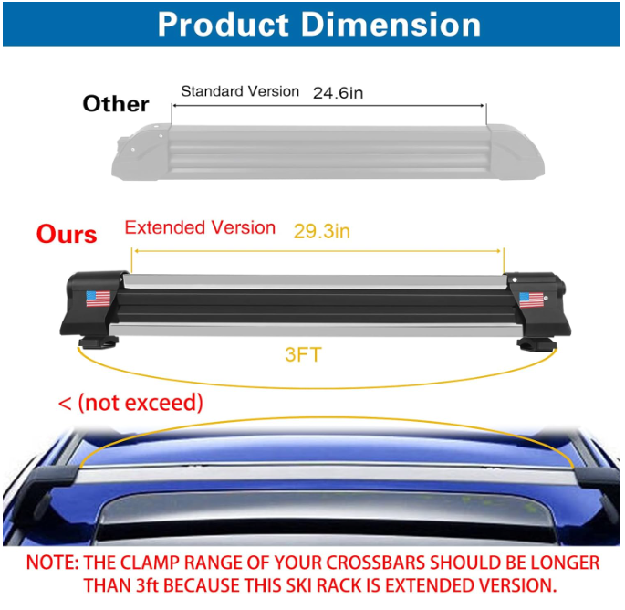 Aluminum Ski Rack for Roof Rack fit 6 Pairs of Skis or 4 Snowboards - OMOTOR