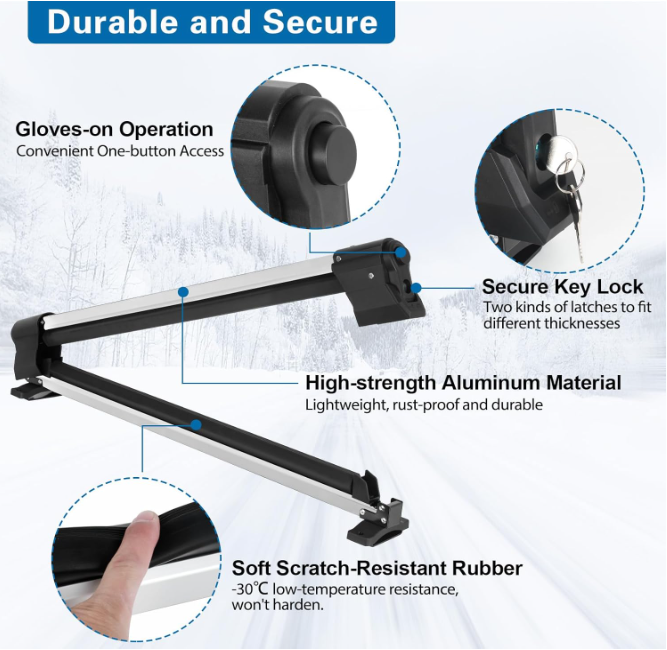 Aluminum Ski Rack for Roof Rack fit 6 Pairs of Skis or 4 Snowboards - OMOTOR
