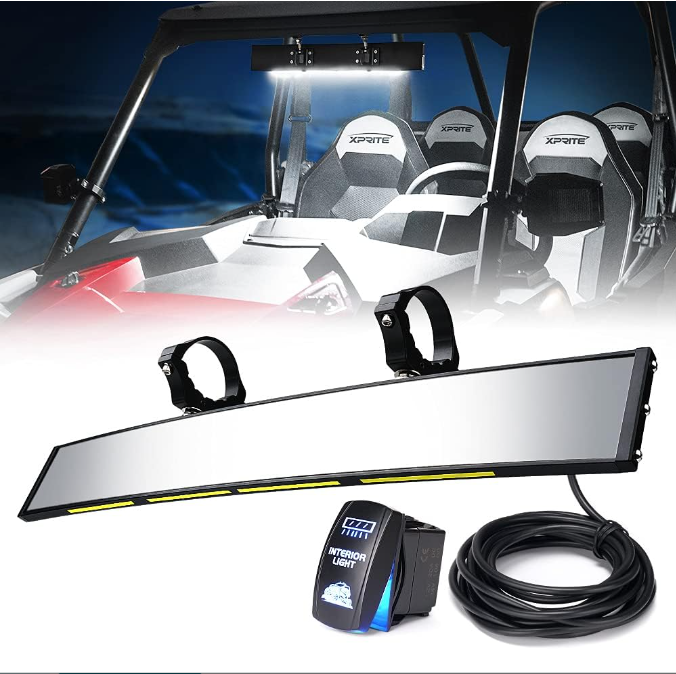 Aluminum UTV Rear View Center Mirror w/Interior Lights and Rocker Switch - OMOTOR