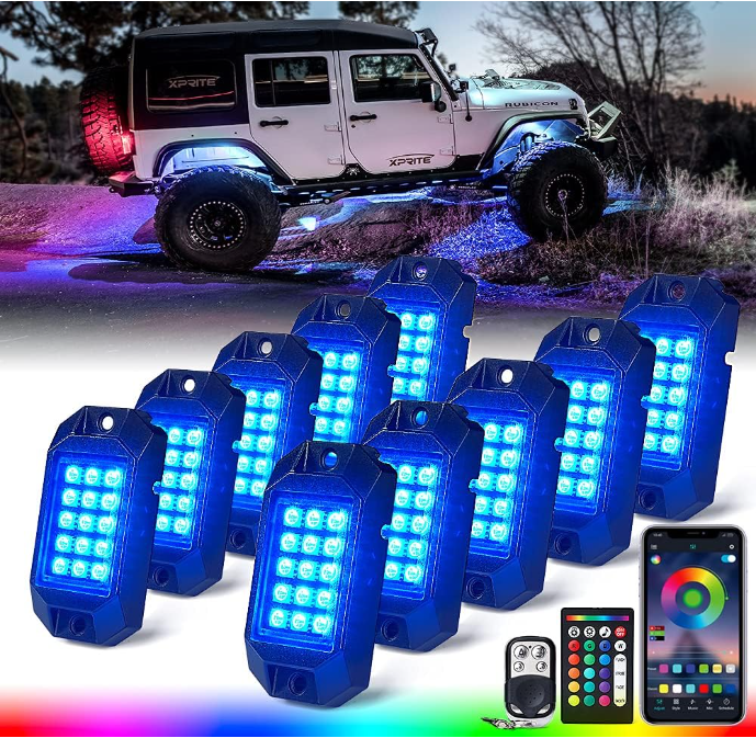 Bluetooth RGB LED Rock Lights Kit For Off-Road, Trucks, Cars, UTV, ATV, SUV, RZR, Motorcycles, Boats - OMOTOR