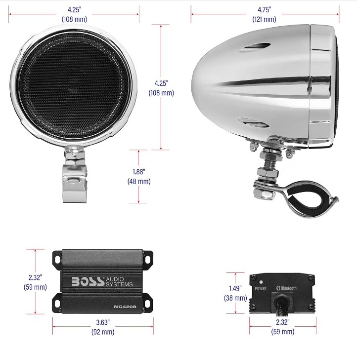 Audio Systems Bluetooth Speaker System - Class D Compact Amplifier For Use with ATVs/Motorcycles - OMOTOR