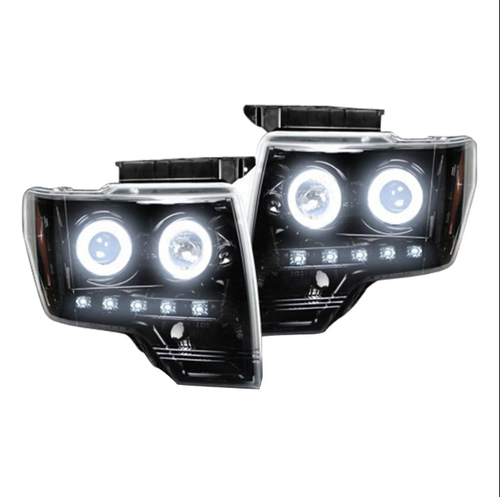 09-14 Ford F150 Light Duty Pickup Black Bazel C-Shape LED light Tube Projector Headlights - OMOTOR