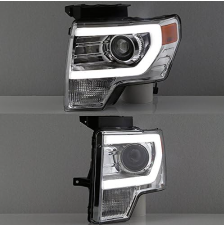 09-14 Ford F150 Light Duty Pickup Black Bazel C-Shape LED light Tube Projector Headlights - OMOTOR