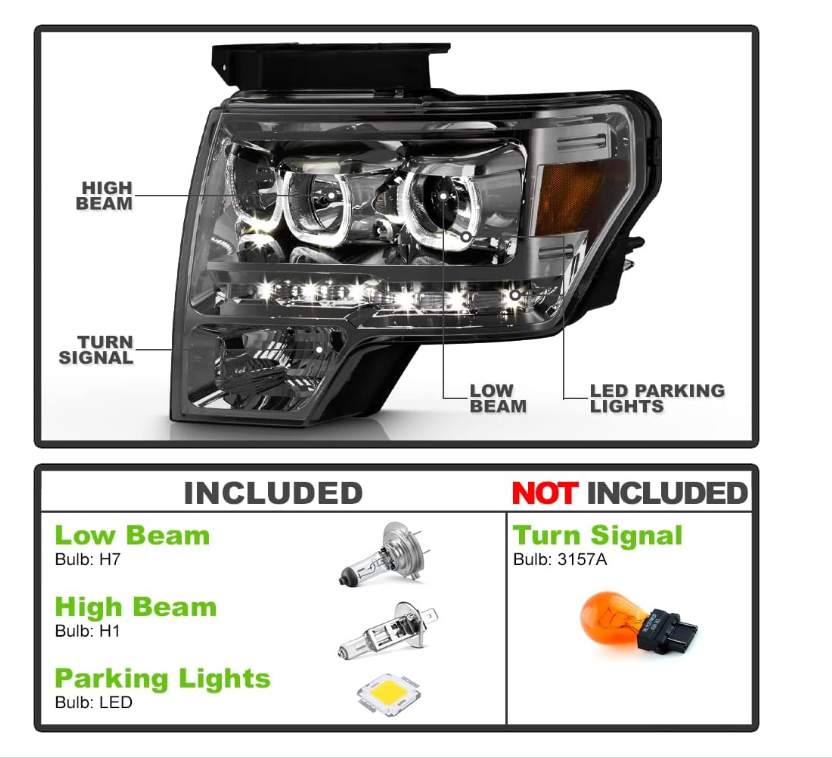 For 2009-2014 Ford F150 SMD LED Halo Projector Headlights - OMOTOR