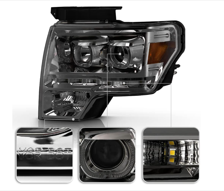For 2009-2014 Ford F150 SMD LED Halo Projector Headlights - OMOTOR