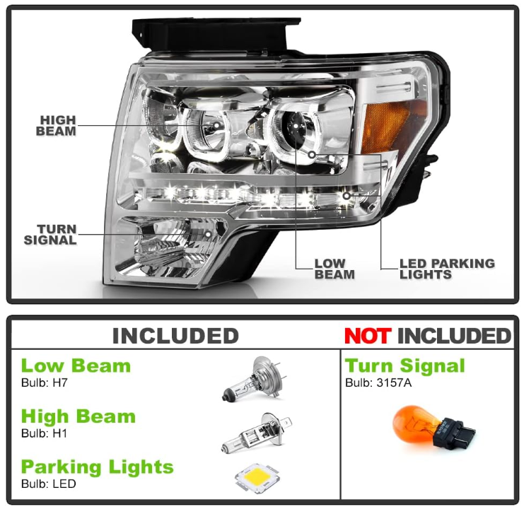 For 2009-2014 Ford F150 SMD LED Halo Projector Headlights - OMOTOR