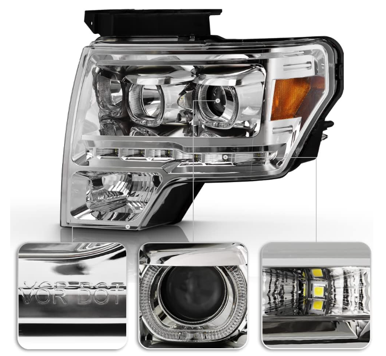 For 2009-2014 Ford F150 SMD LED Halo Projector Headlights - OMOTOR
