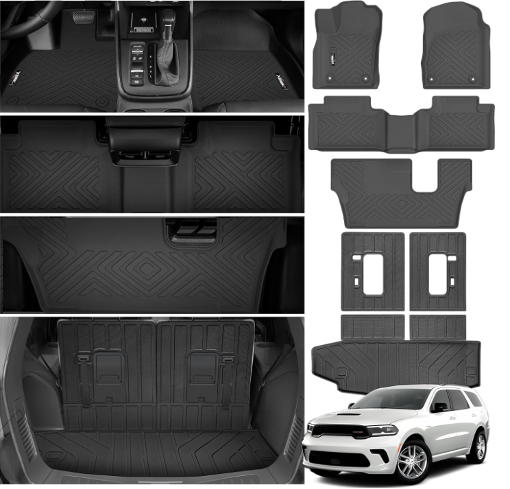Floor Mats & Trunk Mat for 2016-2024 2025 Dodge Durango with Backrest Mat All Weather TPE Protection - OMOTOR