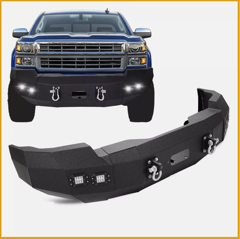 For 14-15 Chevrolet Silverado 1500 Front Bumper Steel w/Winch &LED Light &D-ring - OMOTOR