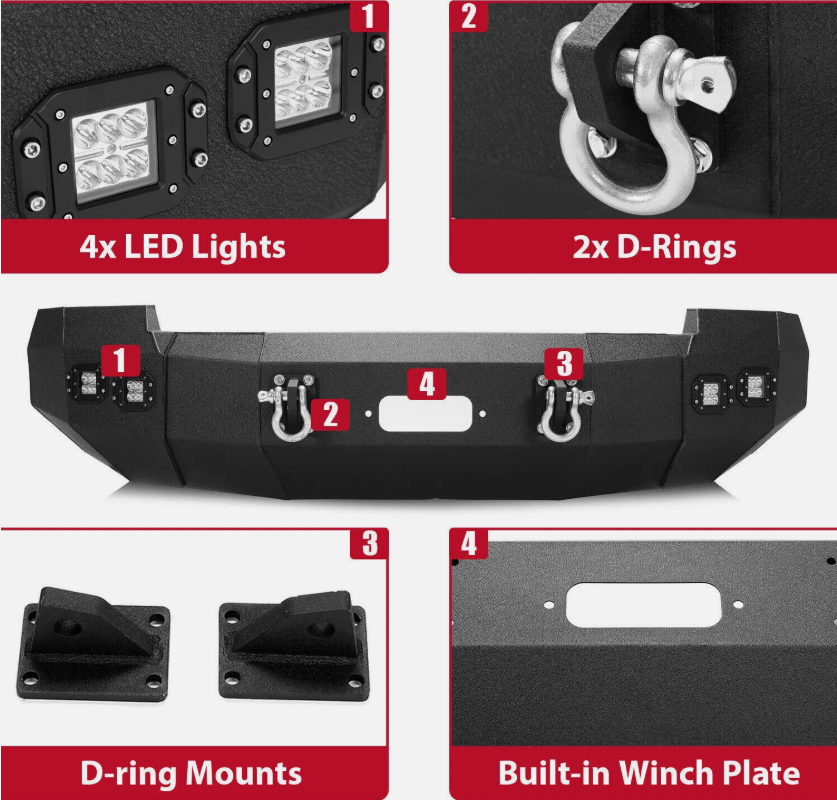 For 14-15 Chevrolet Silverado 1500 Front Bumper Steel w/Winch &LED Light &D-ring - OMOTOR