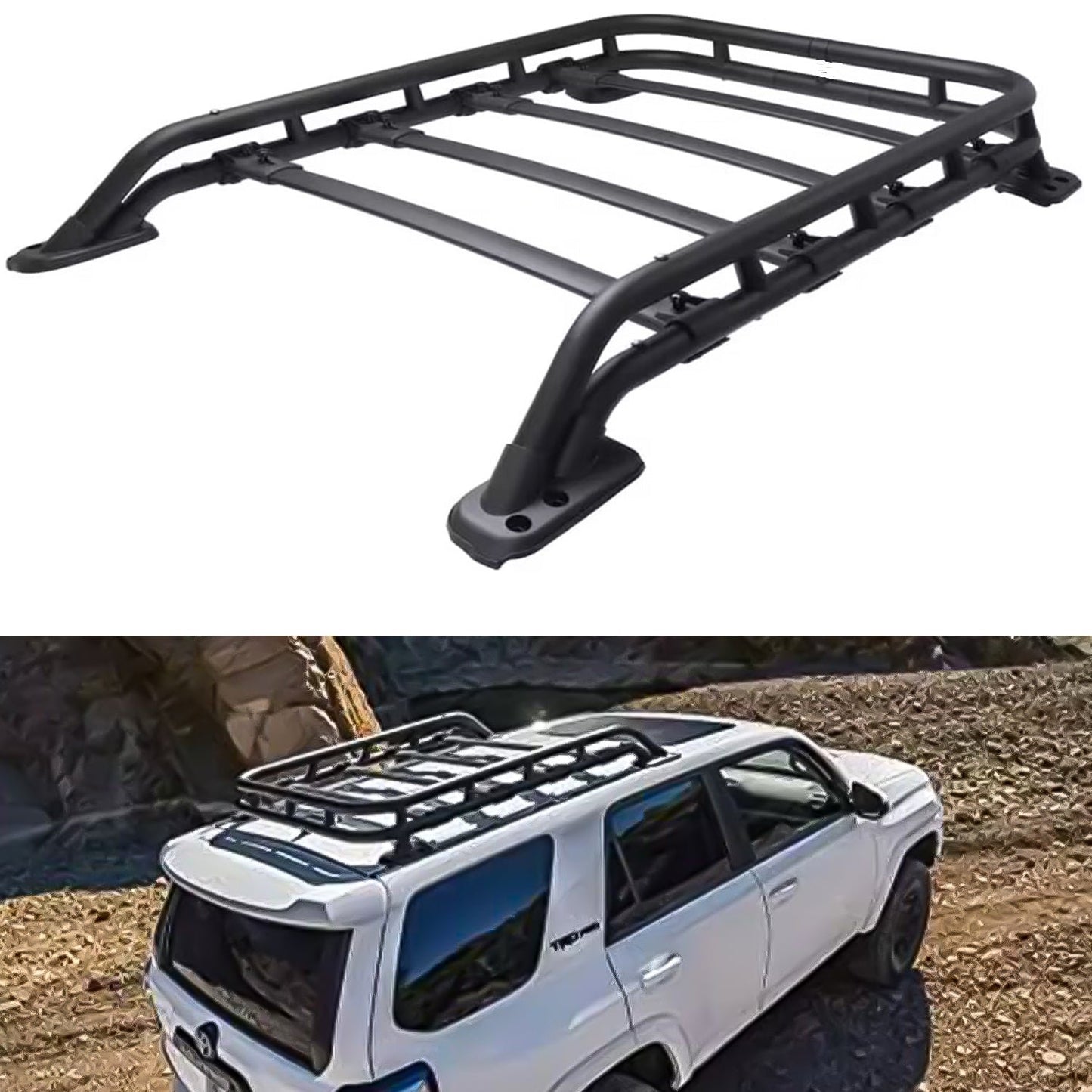 Roof Rack Basket Fit for 2010-2024 Toyota 4Runner Rooftop Luggage Cargo Carrier Extra Bar Replacement - OMOTOR