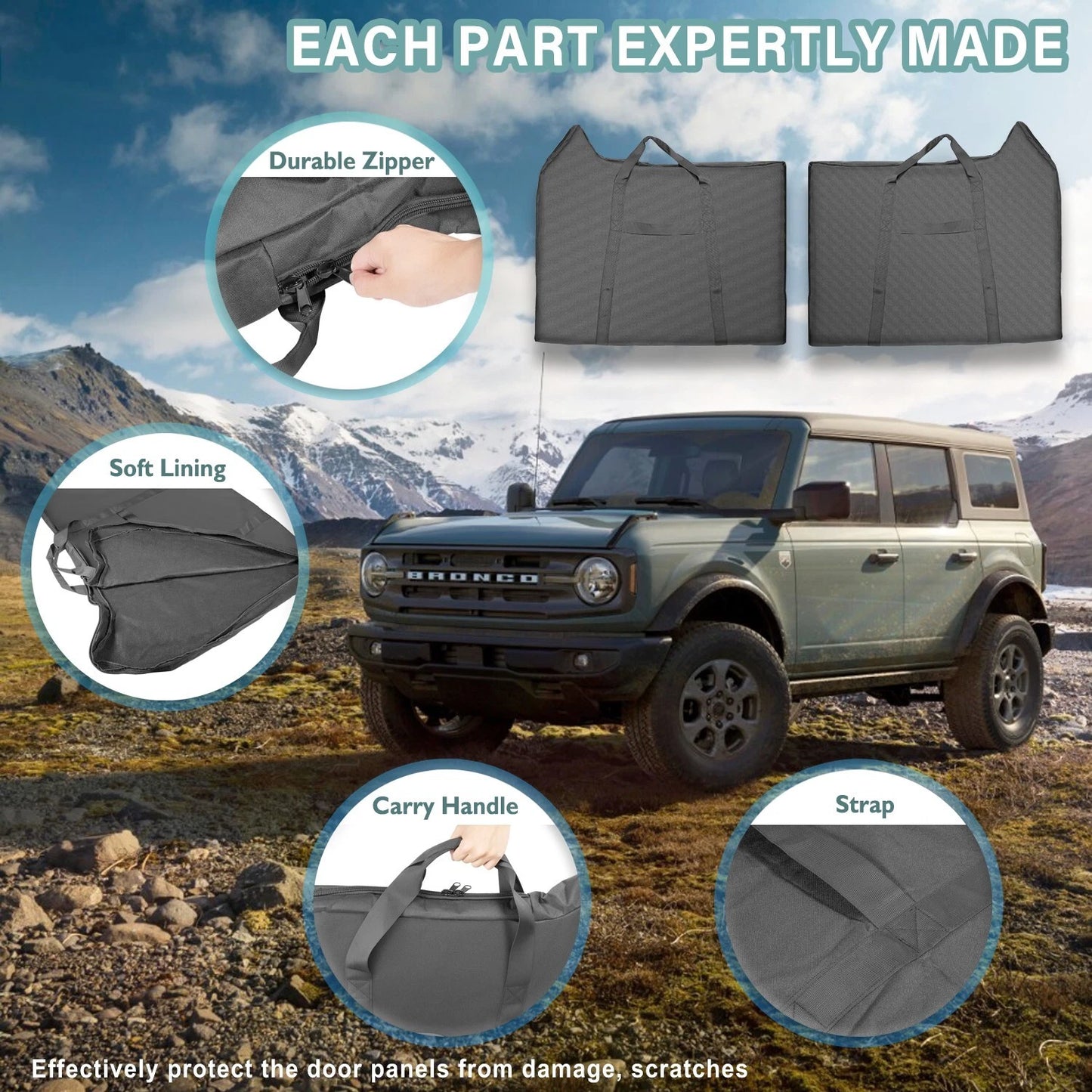 2 Pcs Front Door Storage Bag for Ford Bronco 2021-2024 4-Door - OMOTOR