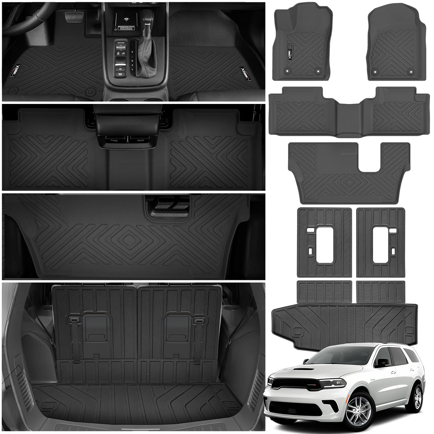 Floor Mats & Trunk Mat for 2016-2024 2025 Dodge Durango with Backrest Mat All Weather TPE Protection - OMOTOR