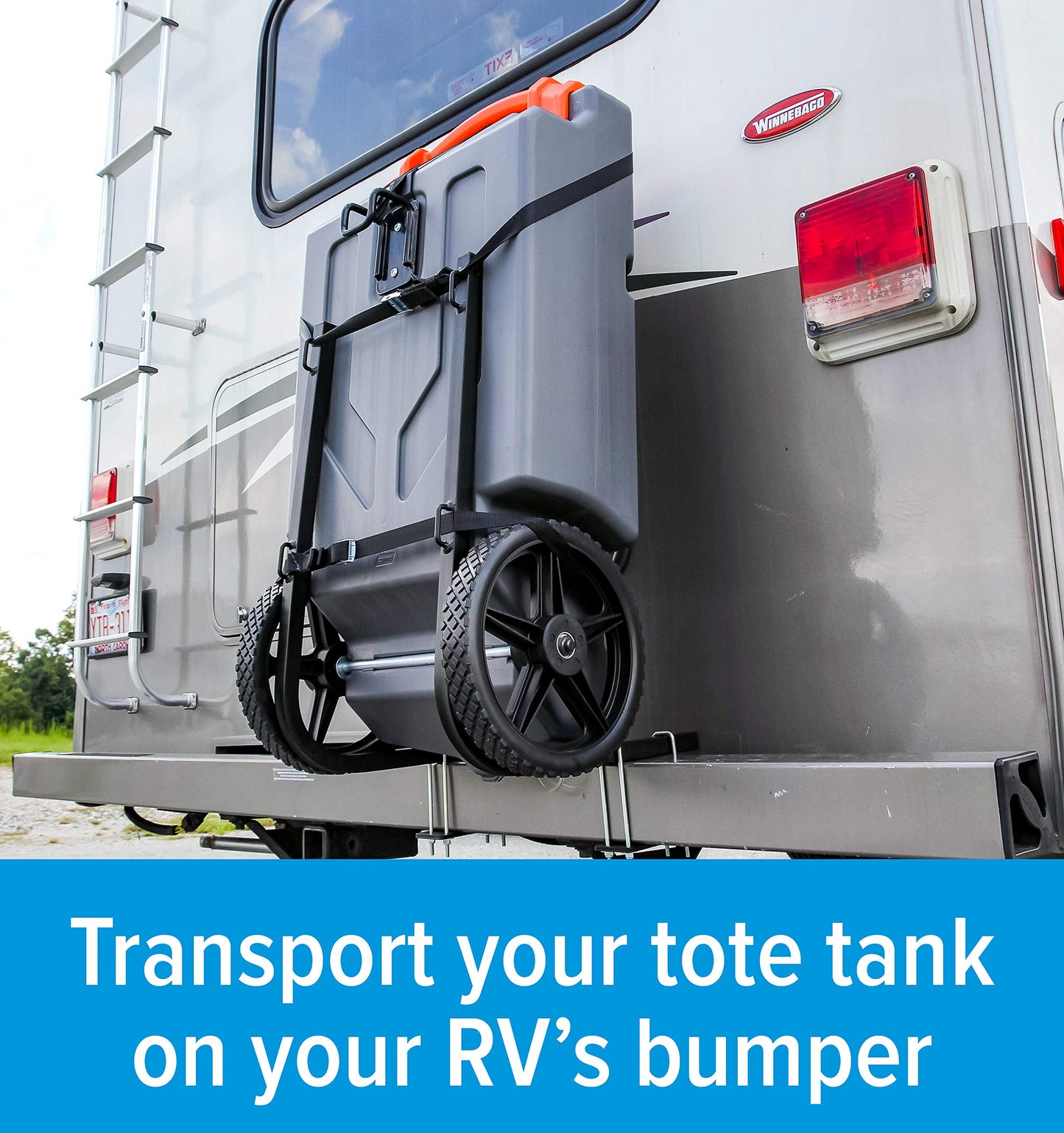 RV Tote Tank Carrier, Heavy Duty Steel RV Bumper Mount Tote Tank Holder with 2 Ratchet Straps, Fit Max 4.5" Bumper