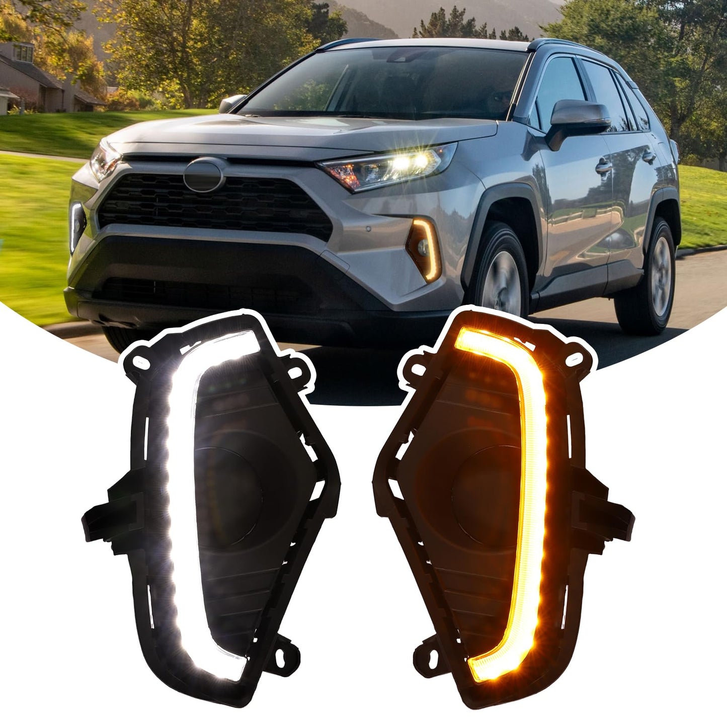 Front Grill Lights for 2019-2024 Toyota RAV4 Hybrid LE SE XLE XSE Limited - OMOTOR