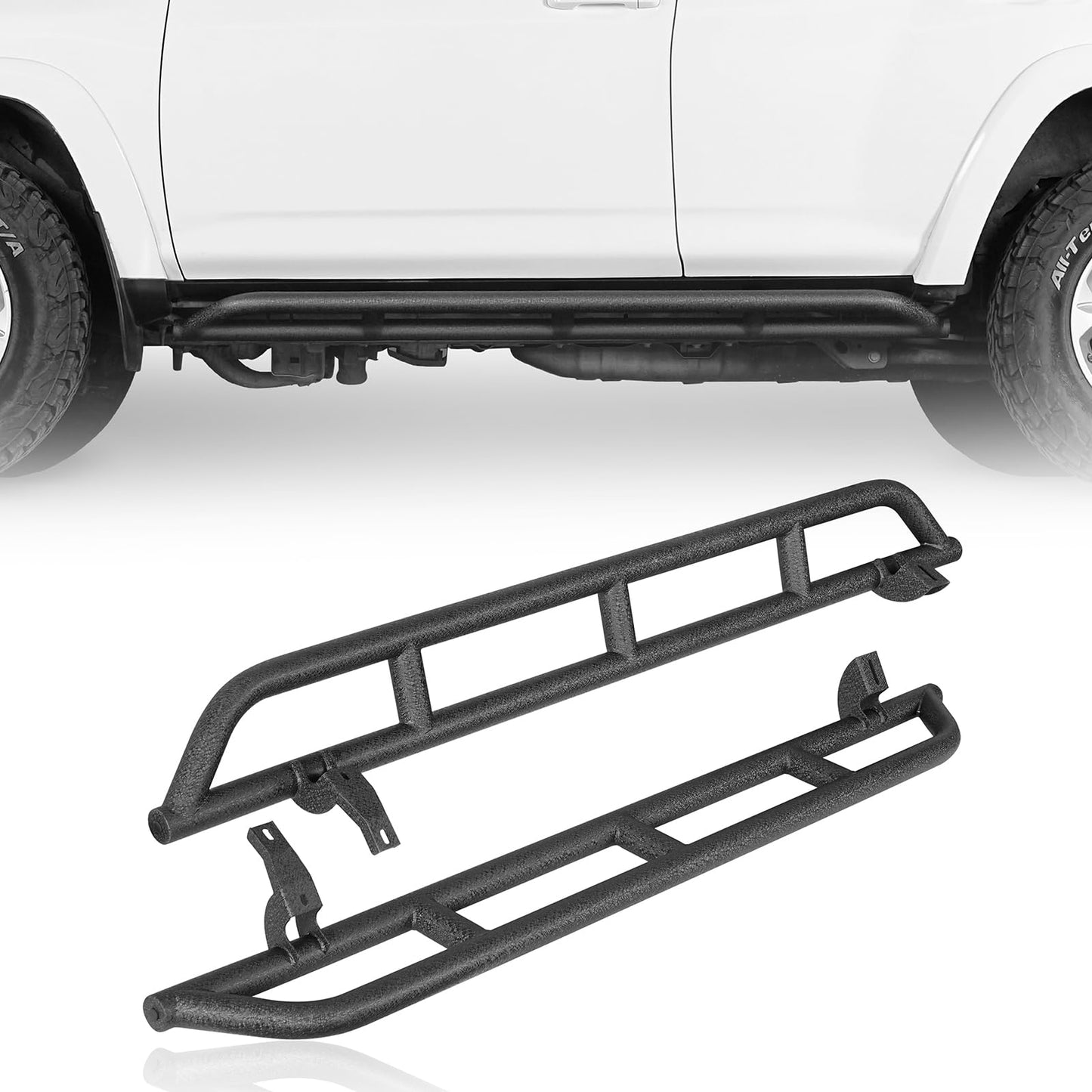 Rock Slider Rails Rocker Guard Offroad Steel Door Armor Compatible with 2010-2024 Toyota 4Runner 5th Gen (Excluding Limited, Nightshade, TRD Sport & 10-13 SR5) - OMOTOR