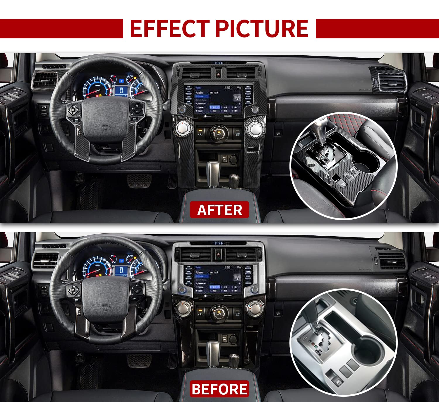 Center Console Interior Carbon Fiber Black Decoration Kit for Toyota 4Runner 2020-2024 - OMOTOR