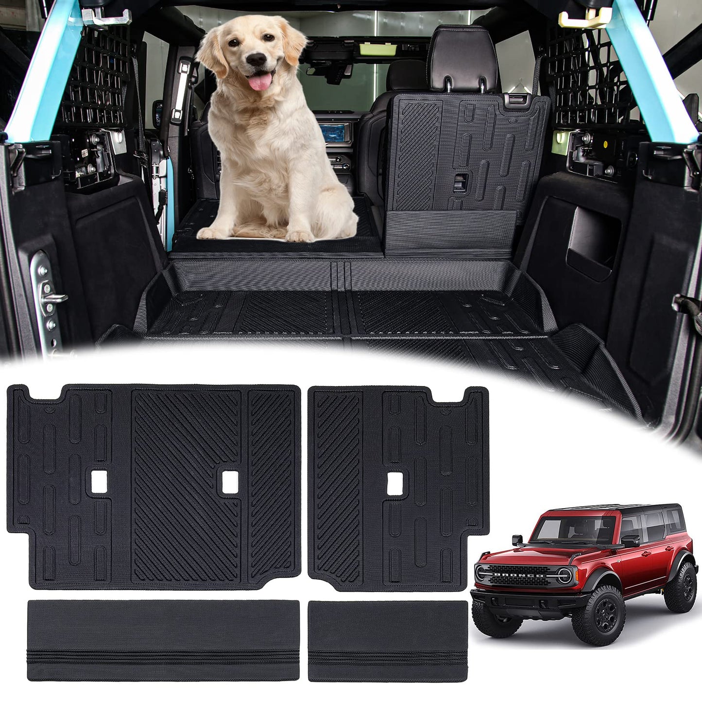 Back Seat Cover Protector for Ford Bronco Accessories 2021-2024 4 Doors with Vel-cro Split Dog Seat Liner