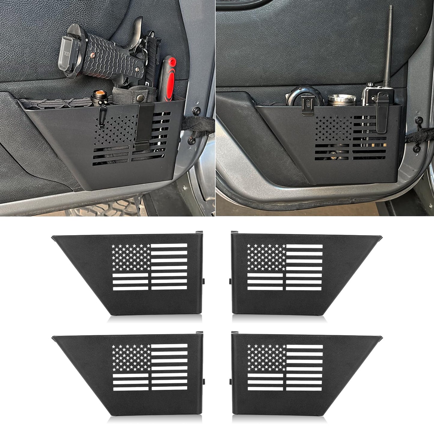 Metal Front Door Storage Box For 2007-2018 Jeep Wrangler JK 2/4 Door (Black)