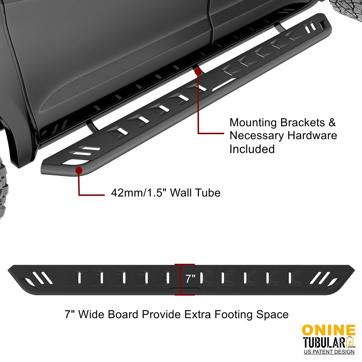 7” Running Boards Custom Fit 2007-2018 Chevy Silverado/GMC Sierra 1500 & 2007-2019 2500/3500HD(do not fit Diesel Model) - OMOTOR
