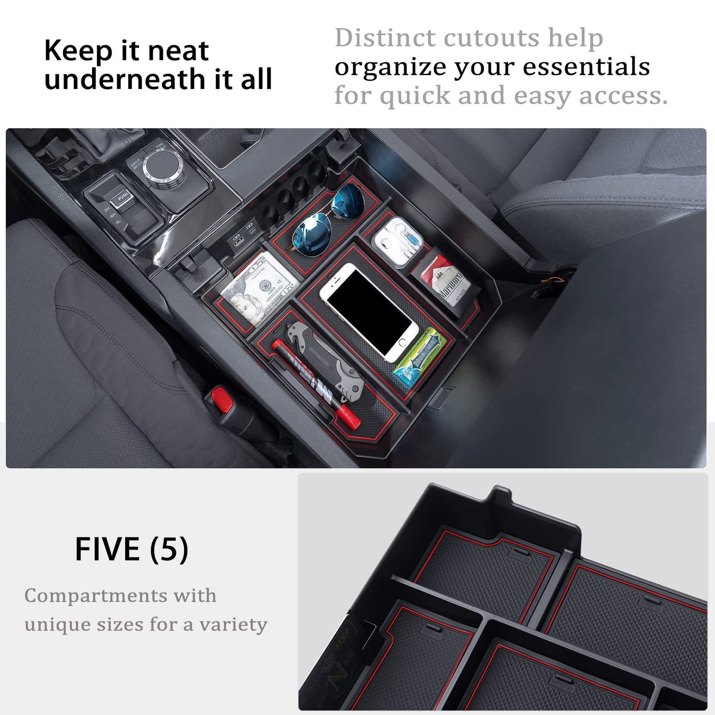 Center Console Organizer Compatible with 2022 - 2025 Toyota Tundra - OMOTOR