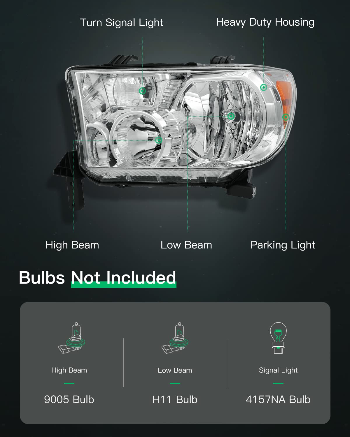 For 2007-2013 Toyota Tundra Headlights Assembly For 2008-2017 Toyota Sequoia Headlight Replacement, NOT for models with auto light adjuster - OMOTOR