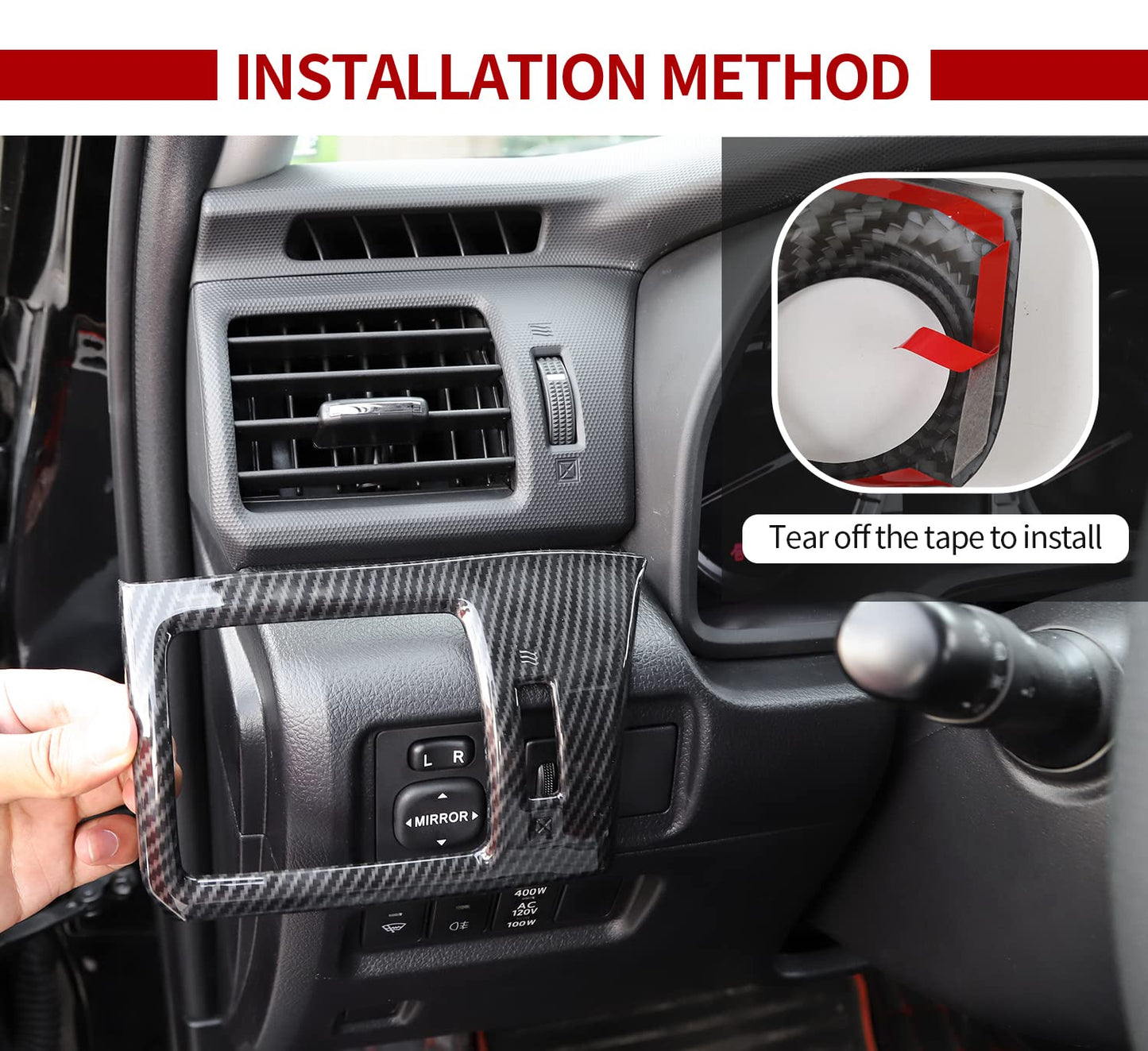 Center Console Interior Carbon Fiber Black Decoration Kit for Toyota 4Runner 2020-2024 - OMOTOR