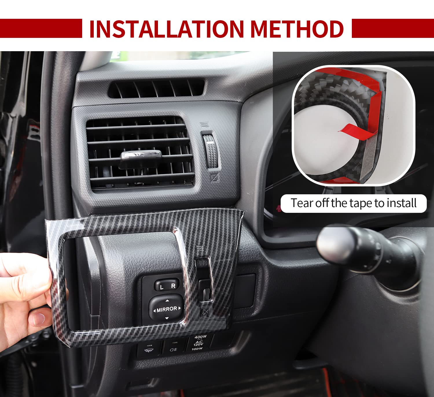 Center Console Interior Carbon Fiber Black Decoration Kit for Toyota 4Runner 2020-2024 - OMOTOR