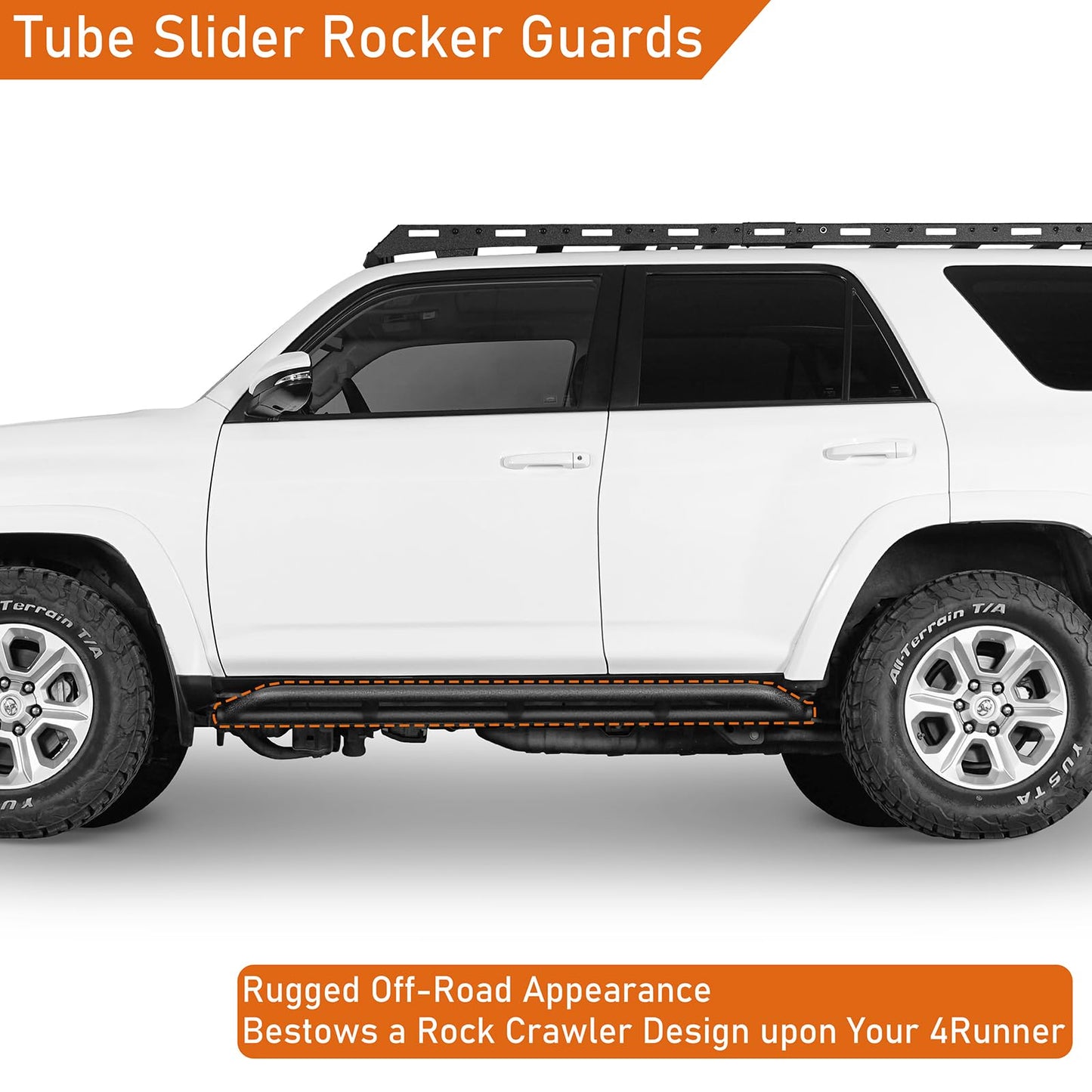 Rock Slider Rails Rocker Guard Offroad Steel Door Armor Compatible with 2010-2024 Toyota 4Runner 5th Gen (Excluding Limited, Nightshade, TRD Sport & 10-13 SR5) - OMOTOR