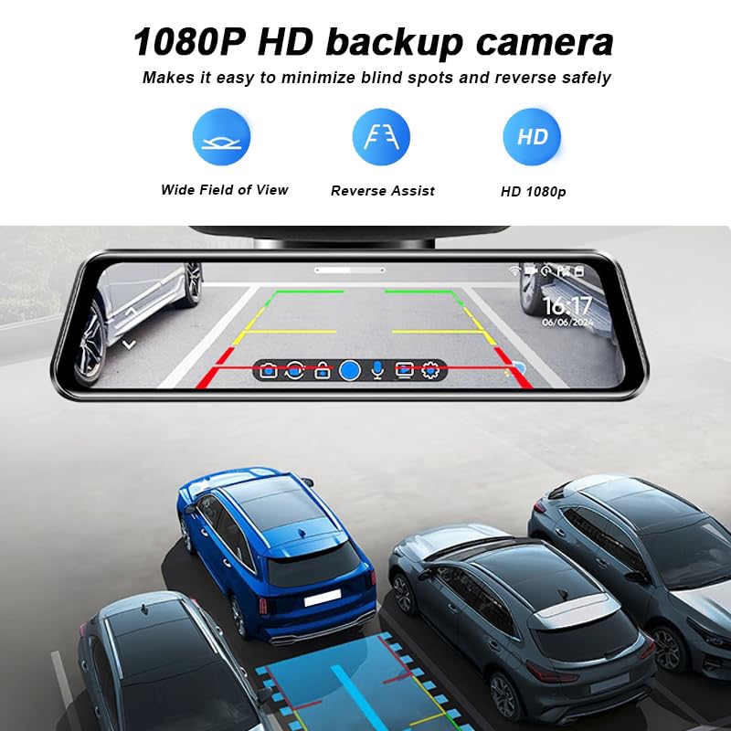 10'' Mirror Dash Cam for Jeep Wrangler JL Unlimited 4-Door 2018 - 2024