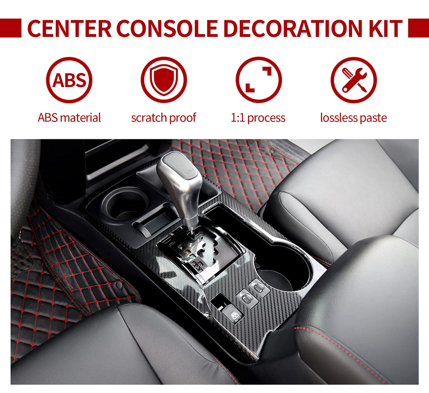 Center Console Interior Carbon Fiber Black Decoration Kit for Toyota 4Runner 2020-2024 - OMOTOR
