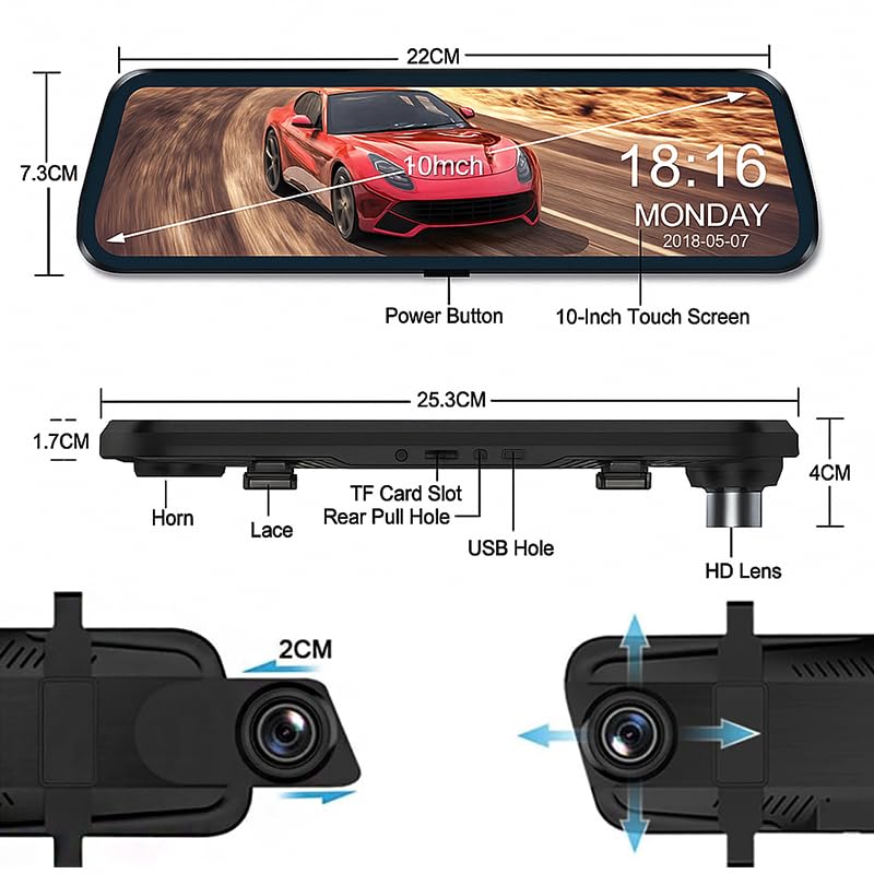 10'' Mirror Dash Cam for Jeep Wrangler JL Unlimited 4-Door 2018 - 2024