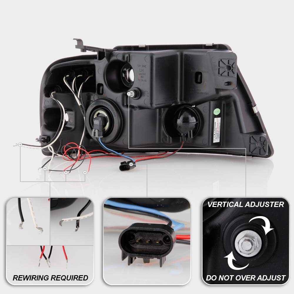 For 2004-2008 Ford F150 LED Dual Halo Ring Smoked Lens Projector Headlights Headlamps, Driver & Passenger Side - OMOTOR