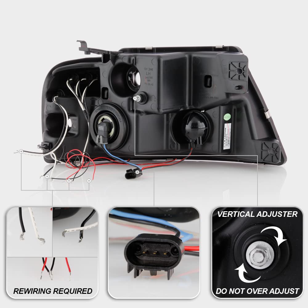 For 2004-2008 Ford F150 LED Dual Halo Ring Smoked Lens Projector Headlights Headlamps, Driver & Passenger Side - OMOTOR