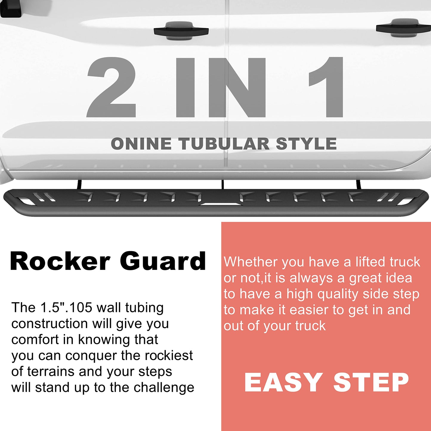 7” Running Boards Custom Fit 2007-2018 Chevy Silverado/GMC Sierra 1500 & 2007-2019 2500/3500HD(do not fit Diesel Model) - OMOTOR