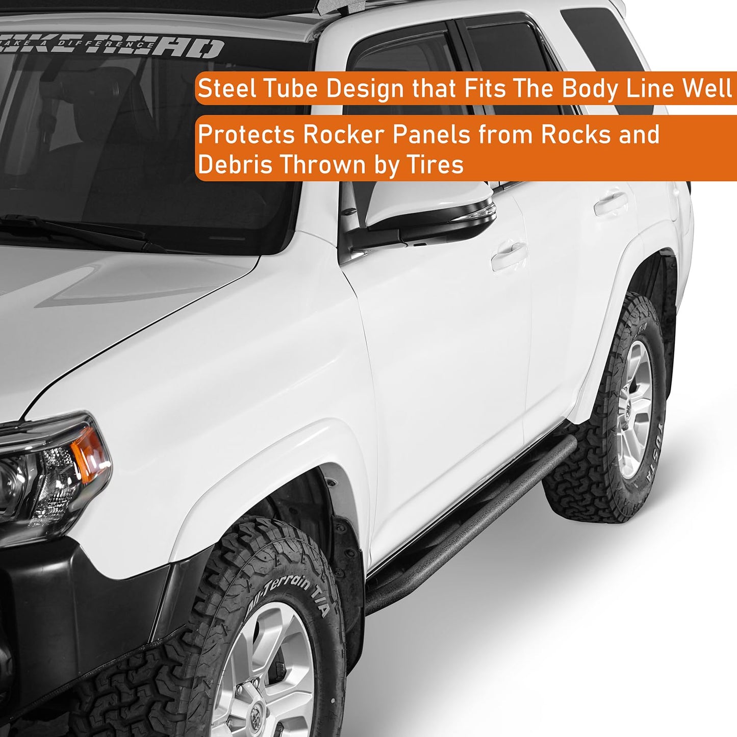 Rock Slider Rails Rocker Guard Offroad Steel Door Armor Compatible with 2010-2024 Toyota 4Runner 5th Gen (Excluding Limited, Nightshade, TRD Sport & 10-13 SR5) - OMOTOR