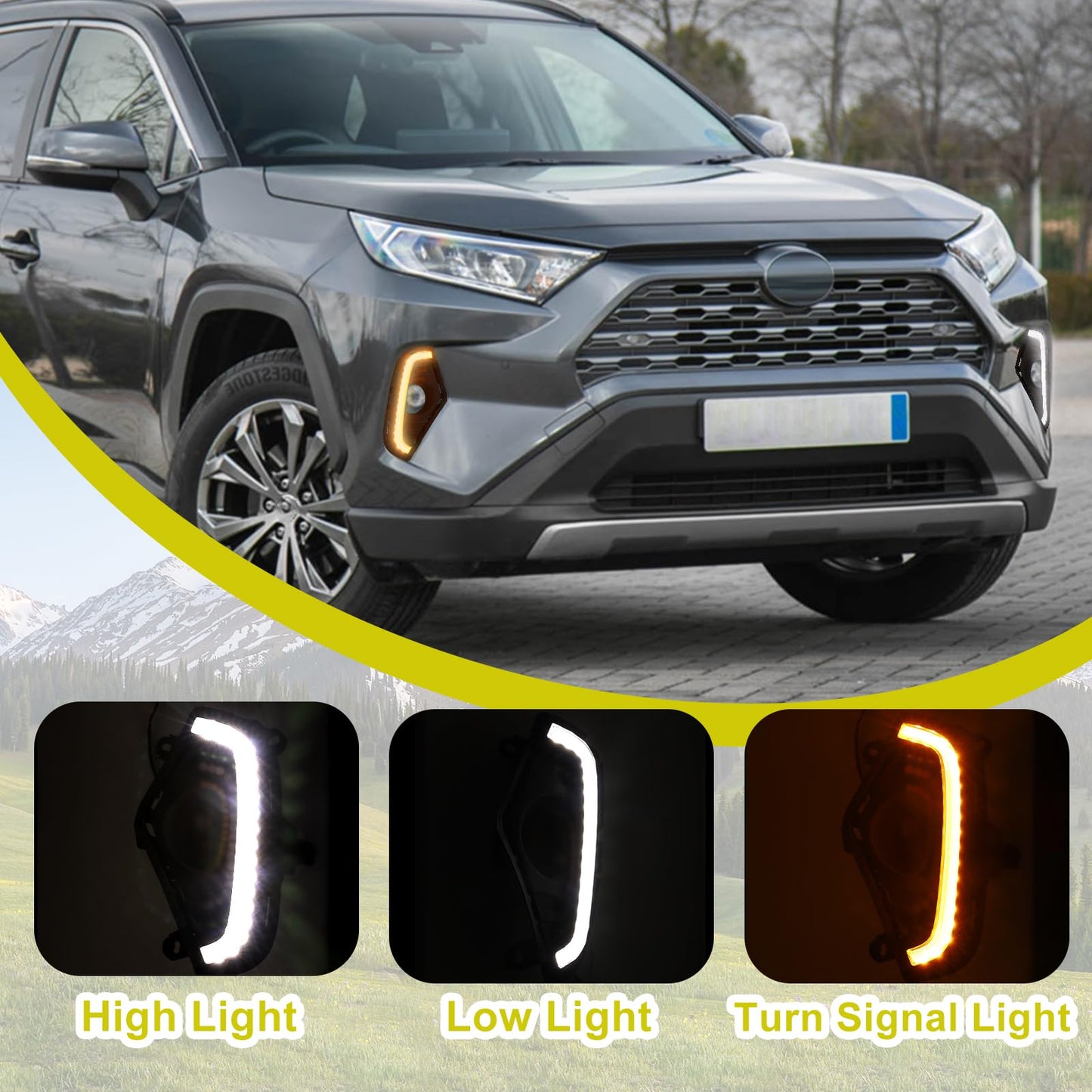 Front Grill Lights for 2019-2024 Toyota RAV4 Hybrid LE SE XLE XSE Limited - OMOTOR
