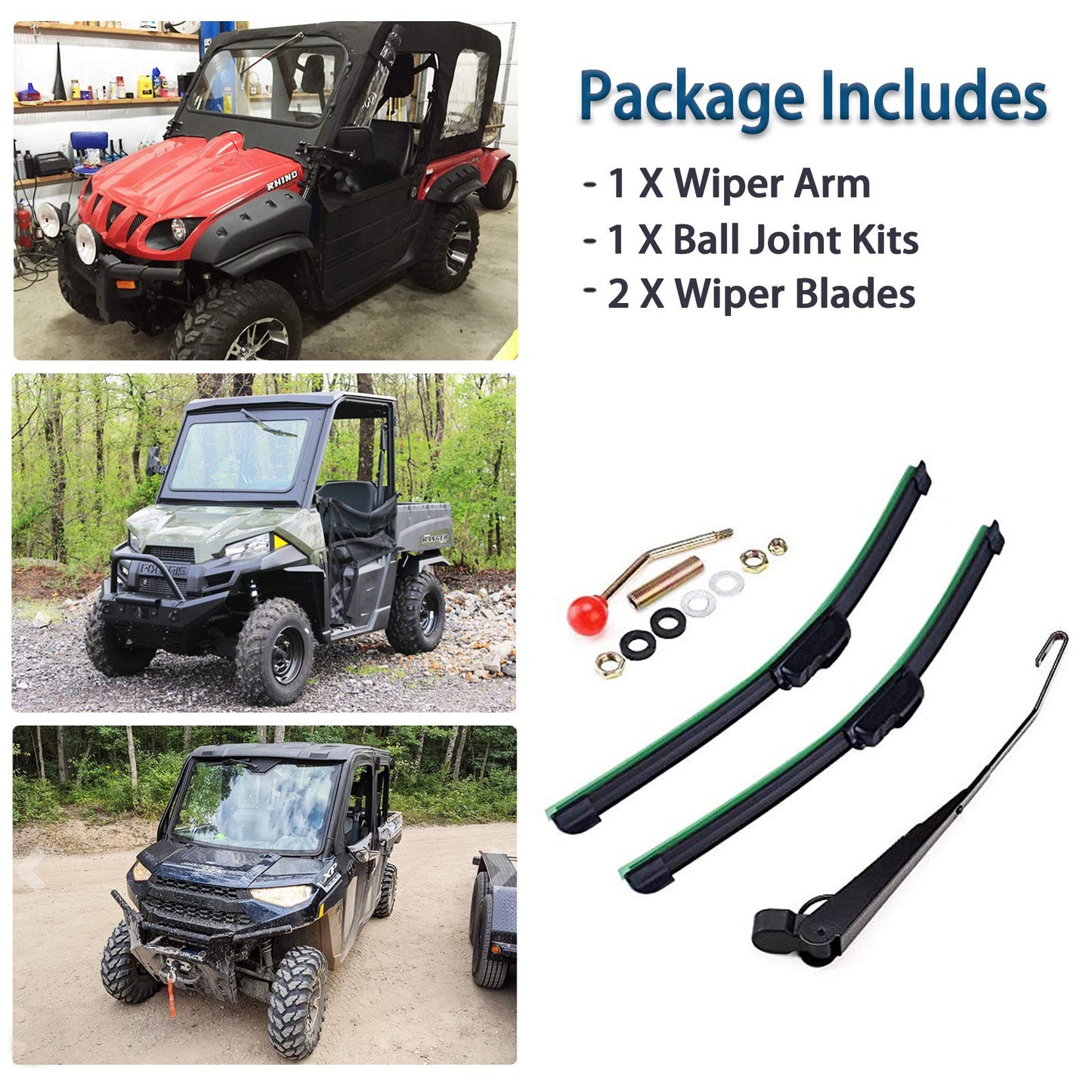 UTV Electric Windshield Wiper Kit Compatible with Polaris Ranger RZR Can Am Kawasaki Honda Pioneer